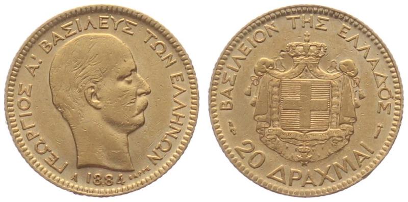 Griechenland 20 Drachmen 1884 A - Georg I. (1863 - 1922)